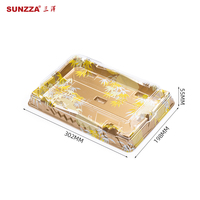 Paquet Sunzza populaire jaune noir rectangle nouveau design anti-buée boîte à sushi jetable en plastique pour emporter emballage de qualité alimentaire