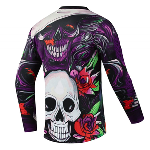 Men Long Sleeve Gothic-<b>Skulls</b> Flower-Print Shirt V-Neck Full Sleeve Quick-Dry Polyester Casual Wear Summer <b>Top</b> Wholesale - Product Image 3