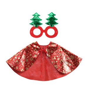 2025 nuevo chal navideño para <span class=keywords><strong>niña</strong></span>, <span class=keywords><strong>chubasquero</strong></span> rojo y verde estampado, capa de actuación para Fiesta infantil - Product Image 4