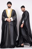 Shafiq Textile – Nouvelle Tunique Arabe (Jubba) en Polyester Filé Noir pour Hommes Musulmans, Style Qatari Khaleeji, Kurta Pajama, Thobe Islamique, Tissu Bisht, Cape Arabe