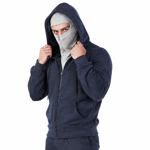 Sudadera con capucha y pasamontañas de alta calidad para hombre, bordada, de otoño, estilo casual, con cremallera frontal completa y logotipo personalizado, ideal para streetwear. - Product Image 4