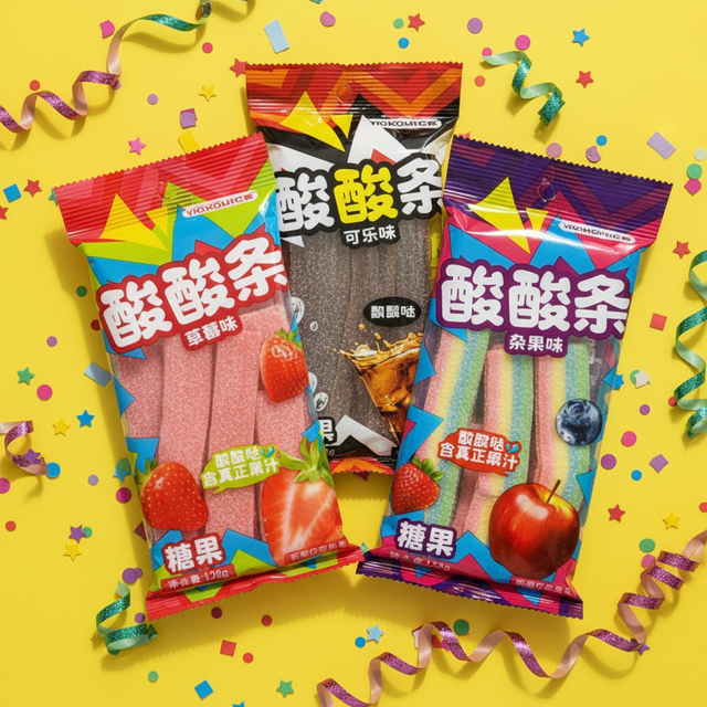 Exotic Candy Children's Gummy Candy Sweet and Sour Fruity Flavor Multi-Colored Long Strip 128g/bag Ready to Eat