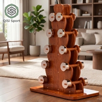 Juego de Mancuernas de Madera de Roble Rojo de Lujo, Ajustables de 1-10 kg, con Pesas de Acero Inoxidable Espejado, para Gimnasios y Yoga en Casa