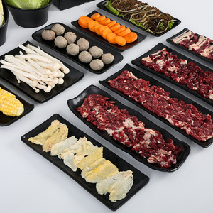 Black matte, drop-resistant hot pot tableware, grilled beef <b>plates</b>, vegetable <b>plates</b>, <b>melamine</b> imitation porcelain commercial - Product Image 1