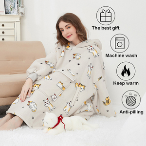 Oem Chất lượng cao cộng với kích thước quá khổ lớn cộng với kích thước flannel Sherpa mặc hoodie chăn trùm đầu áo chăn với tay áo - Product Image 6