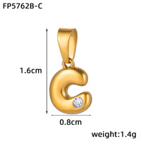 Pendentif Cube Initial 3D F469 en Or avec Breloque Bulle et Zircon Pavé, en Acier Inoxydable, Personnalisable avec Nom et 26 Lettres de l'Alphabet
