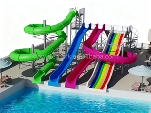 Ensemble de toboggans aquatiques en fibre de verre colorés pour parc aquatique commercial, capacité de 100 à 500 kg, avec équipement de sport nautique certifié IOS et CE - Product Image 3