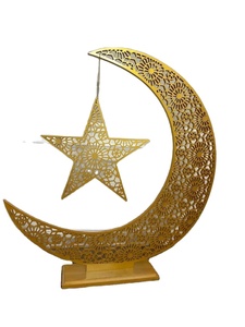 Star With Led <b>Battery</b> Operated Fairy <b>Lights</b> Ramadan Eid Wooden <b>Light</b> up Crescent Moon - Product Image 4