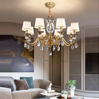 Lustres VH à 8 lumières de style français pour salon de villa, éclairage décoratif, abat-jour en tissu, en laiton