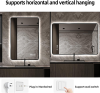 Miroir de salle de bain mural rectangulaire en alliage d'aluminium noir avec LED, anti-buée, sans contact, avec interrupteur à détecteur de mouvement PIR