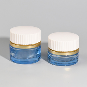 Ensemble de flacons de soin de la peau <span class=keywords><strong>en</strong></span> <span class=keywords><strong>verre</strong></span> bleu de qualité supérieure, flacons cosmétiques de haute qualité, flacon pompe pour lotion, pot rond pour crème, combo - Product Image 5