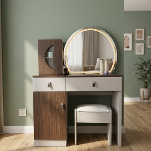 Modern <b>Makeup</b> Vanity Table with Lighted <b>Mirror</b> and Storage Cabinet for Bedroom Furniture - Product Image 2