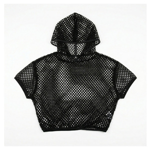 Women Short Sleeve Mesh Hooded Tshirts 92% Polyester 8% Spandex Sports Yoga <strong>See</strong> <strong>Though</strong> Tshirts Fishnet <strong>Tops</strong> - Product Image 5