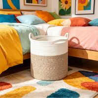 Grand panier à linge pliable en corde de coton rustique, couleur personnalisable, design multifonctionnel et écologique pour le rangement des vêtements