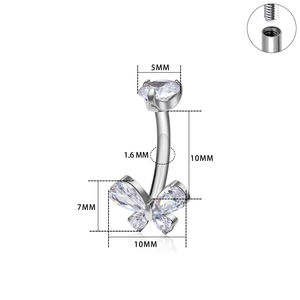 ASTM F136 titanio 14G ombligo anillo mariposa estilo cristal CZ incrustaciones hilo interno ombligo Piercing anillos Tit joyería - Product Image 3
