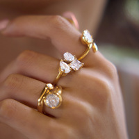 Bague ouverte en or avec zircon taille poire pour femme, bijou élégant, cadeau, étanche, hypoallergénique, style affirmé, usage quotidien, charme