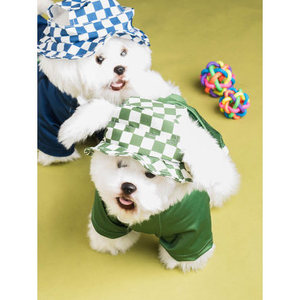 Accessori per peli di animali domestici-cappello a secchiello in velluto a coste per gatti con motivi solidi o con stampa animalier per la stagione primaverile o estiva - Product Image 1