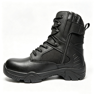 Bottes tactiques mi-montantes en cuir noir TSB10 pour hommes, à lacets, imperméables, toutes saisons, pour la randonnée en extérieur, vente en gros, MOQ - Product Image 1