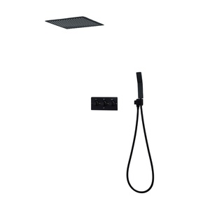 HIDEEP Set Doccia Lusso per <span class=keywords><strong>Bagno</strong></span> 300x300mm con Soffione a Pioggia LED, Miscelatore in Ottone Nero Opaco Quadrato Caldo/Freddo - Product Image 2