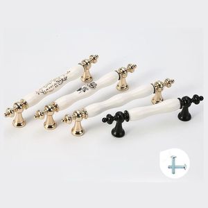 Wardrobe Door Cabinet Drawer Home Door Handle Handle Flower <strong>Ceramic</strong> Furniture Golden Handle Single Hole <strong>Knob</strong> - Product Image 2