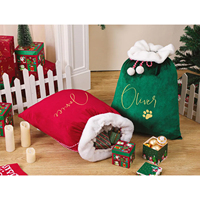 Sacs cadeaux de Noël en velours personnalisés avec monogramme, grands sacs en peluche doux de Père Noël avec pompons pour la décoration de l'arbre de Noël et les cadeaux