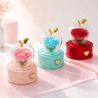 Boîte cadeau romantique en acrylique en forme de pomme avec rose éternelle et tiroir à bijoux pour elle, cadeau de Noël ou d'anniversaire