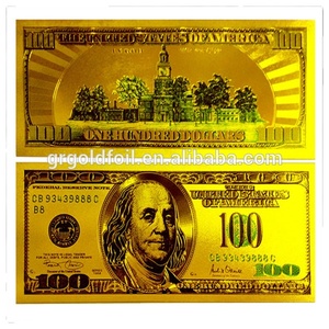 Billete de Banco coleccionable de lámina de oro de 24 quilates Metal pintado USD <span class=keywords><strong>100</strong></span> Billete Técnica de medalla falsa - Product Image 1