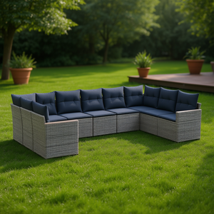 Conjunto de Sofás de Jardín de Ratán Sintético Gris Moderno, 10 Plazas con Cojines, Muebles de Exterior de Diseño Contemporáneo - Product Image 2