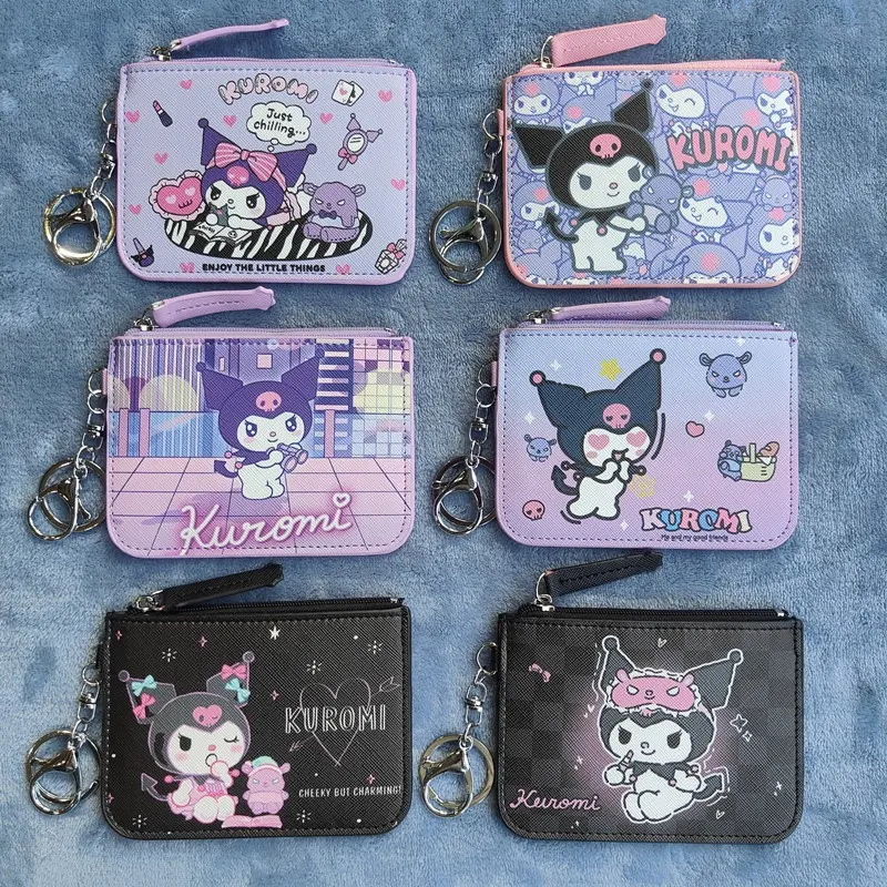 New Design 3D Cute Shark Cat Kuromi PU Wallet Coin Purse Anime My Melody Pompom Keyring Card Holder Bag Mini Coin Purse Keychain