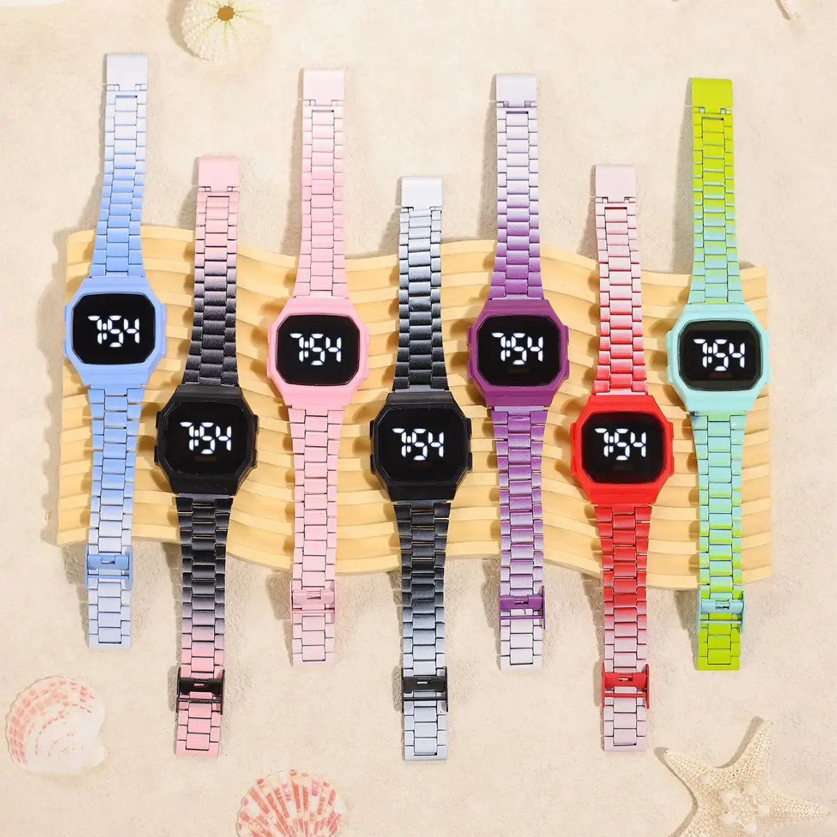 Jam tangan Digital elektronik LED anak-anak Fashion jam tangan olahraga anak bercahaya Led olahraga Reloj grosir permen logam warna-warni