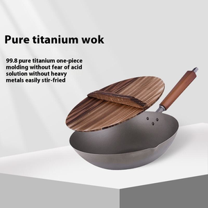 <span class=keywords><strong>Wok</strong></span> japonais en titane pur, antiadhésif, à fond plat, soigneusement sélectionné, sans fluorure, ustensile de cuisson, pot de cuisine - Product Image 2
