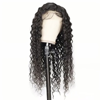 Pelucas de Cabello Humano Remy con Ondas de Agua 13x6, Sin Pegamento, para Peluca Frontal de Encaje, Pre-arrancada, Rizada Profunda Suelta, Encaje HD Completo, Negra, Hecha a Máquina