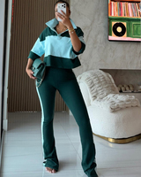 Ensemble de survêtement 2 pièces pour femmes avec logo personnalisé, idéal pour les grandes tailles : Polo à rayures et pantalon de sport