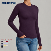 Haut de sport à col rond et manches longues pour femme, coupe ajustée, taille cintrée, sans rembourrage, anti-humidité, pour yoga, gym, course à pied
