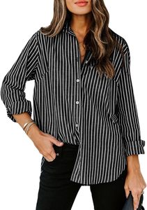 Camicia a maniche lunghe Casual Casual camicetta a maniche lunghe con scollo a V a strisce verticali da donna - Product Image 5