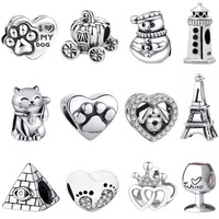 Breloques en Argent Sterling 925 pour Bracelets, Charms de Voyage Avion Train Bus Valise, Perles DIY, Fabricant de Breloques Chat Porte-Bonheur Personnalisées
