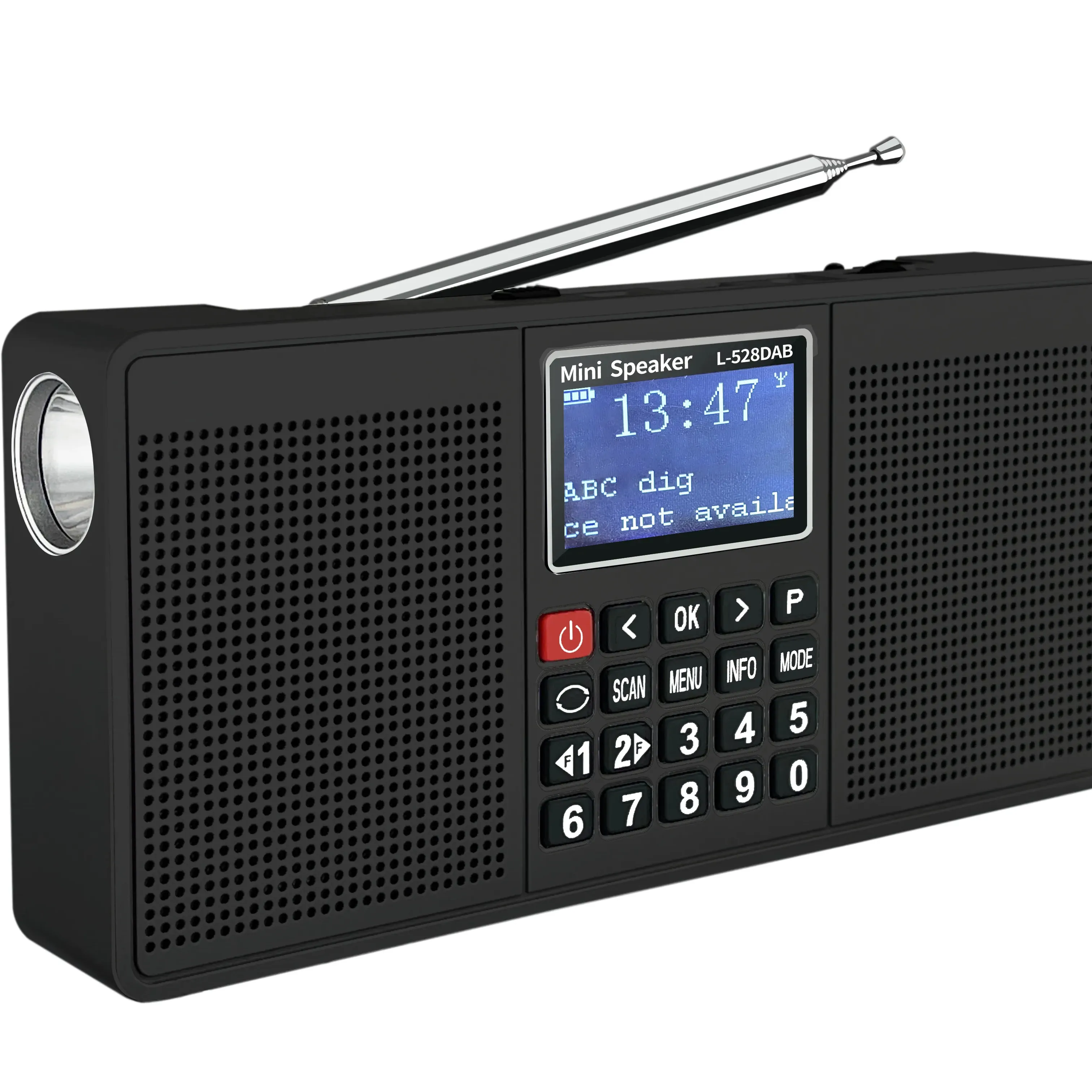 L-528DAB Fone de ouvido com rádio DAB digital estéreo multifuncional com Bluetooth TF USB FM/DAB/DAB + Lanterna Relógio recarregável