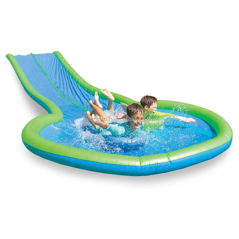 Factory custom extra-long 25-foot dual-aisle water slide sprinkler pool and 2 inflatable speed boards for ages 5 and up lawn