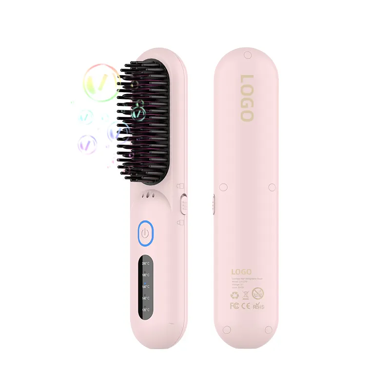 Mini nhãn hiệu riêng xách tay tóc ép tóc bàn chải nóng không dây điện tóc ép tóc lược
