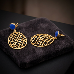 Nouveauté Boucles d'oreilles pendantes en forme de goutte d'eau en argent sterling 925 plaqué or 14k/24k avec quartz bleu tendance - Product Image 3