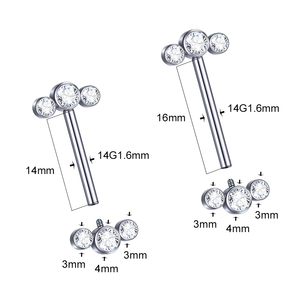 Piercings de <span class=keywords><strong>Mamelon</strong></span> en Titane ASTM F136 avec Cristaux CZ, Barbell de <span class=keywords><strong>Mamelon</strong></span> Fileté Internement 14G, Bijou de Piercing pour <span class=keywords><strong>Mamelon</strong></span> - Product Image 2