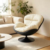 Fauteuil de relaxation moderne pivotant à 360 degrés en forme d'œuf, avec coussin profond en tissu crème, ergonomique, surdimensionné et capitonné