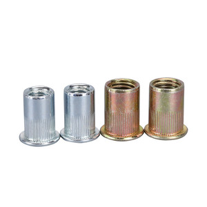 Écrou à riveter avec trou traversant 1/4-20UNC en acier au carbone zingué, tête plate, écrou à riveter fileté, corps moleté (1/4''-20) - Product Image 5