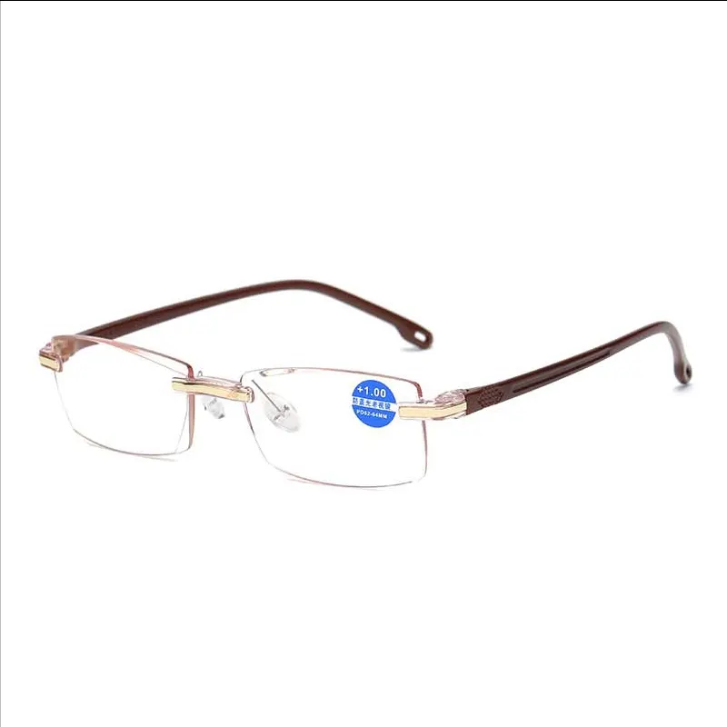 Classic rimless cheap PC material frame trendy business men suitable for presbyopia optical glasses lenses