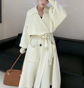 Cárdigan de punto largo con cuello en V grueso y moda de invierno para <span class=keywords><strong>mujer</strong></span> de alta calidad, informal, de talla grande, con cinturón, diseño frontal holgado - Product Image 3