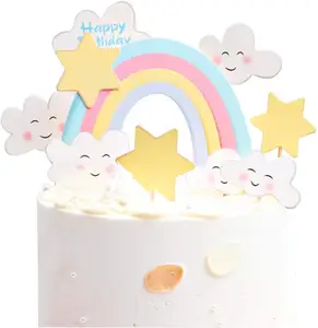Lemon topper brinquedo de bolo infantil, suprimentos para bolo, feliz aniversário, arco-íris, estrela, nuvem, decoração de festa