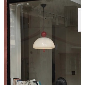 French Cream Style Glass Pendant <b>Light</b> White Round E27 <b>LED</b> Single Head Chandelier For Dining Room Bedroom Bauhaus Design - Product Image 2