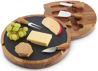 Planche à fromage en bois d'acacia et ensemble de couteaux, style rustique, finition huilée, durable, avec plateau à fromage en ardoise amovible