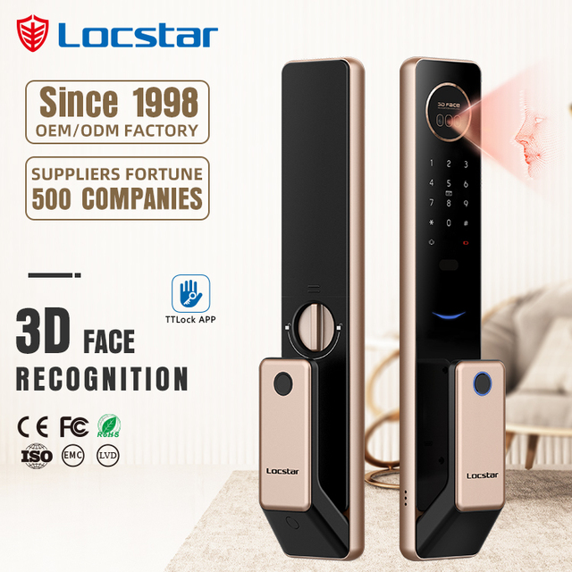 Locstar New 3D Face Recognition Fingerprint Digital TTlock App TT WIFI Module Without Gateway Remotely Unlocked  Smart Door Lock
