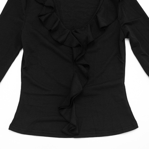 Camiseta Viviblook J26TP308 para Mujer, Top Casual de Otoño, Nuevo Color Sólido, Cuello en V con Volantes, Corte Ajustado, Top Corto para Damas - Product Image 5